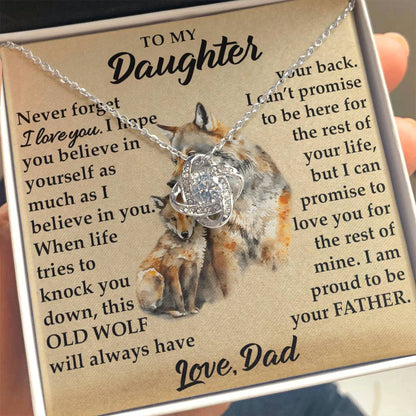 To My Daughter - I Am Proud To Be Your Father - Wolves - Love Knot Necklace - Message Box
