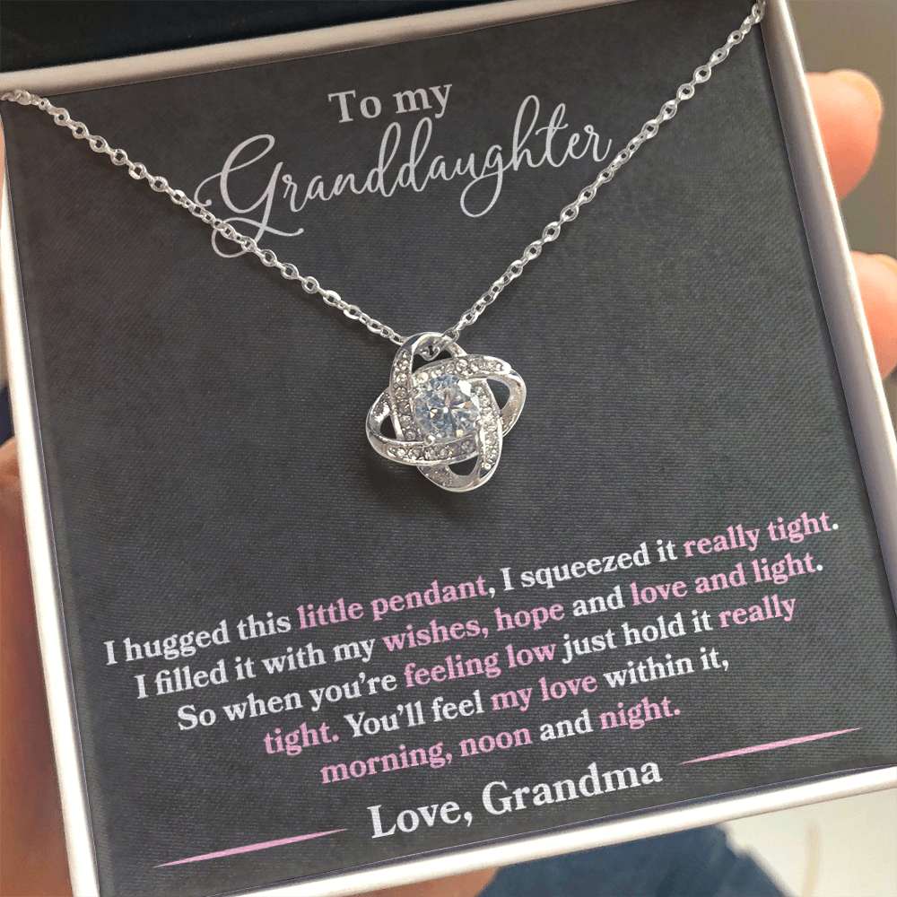 To My Granddaughter  - I Hugged This Pendant - Pink Text - Love  Grandma - PRICE INCLUDES FREE SHIPPING