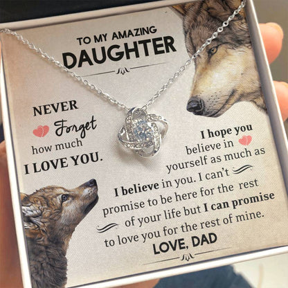 To My Amazing Daughter - I Love You - Wolves - Love Knot Necklace - Message Box