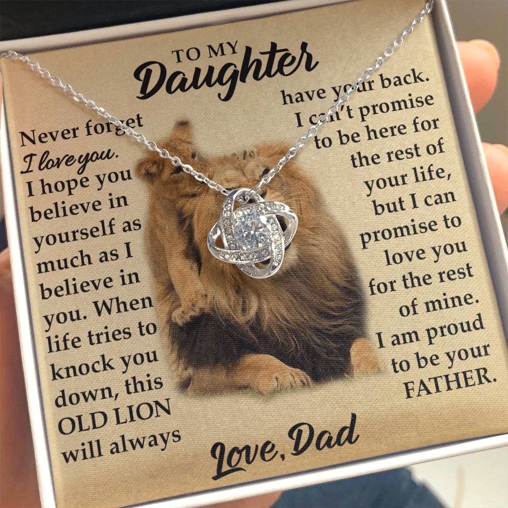 To My Daughter - I Am Proud To Be Your Father - Lions - Love Knot Necklace - Message Box