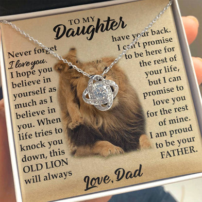 To My Daughter - I Am Proud To Be Your Father - Lions - Love Knot Necklace - Message Box