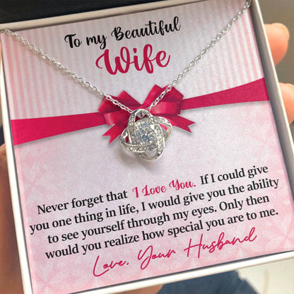 To My Beautiful Wife - I Love You - Pink Bow - Love Knot Necklace - PRICE INCLUDES FREE SHIPPING