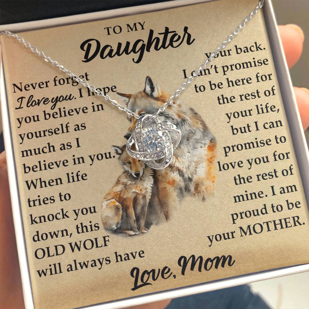 To My Daughter - I Am Proud To Be Your Mother - Wolves - Love Knot Necklace - Message Box