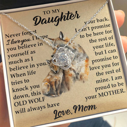 To My Daughter - I Am Proud To Be Your Mother - Wolves - Love Knot Necklace - Message Box