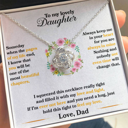 To My Lovely Daughter - Never Forget That I love You - Flowers White - Love Knot Necklace - Message Box