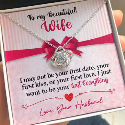 To My Beautiful Wife - Last Everything - Pink Bow - Love Knot Necklace - INCLUDES FREE SHIPPING