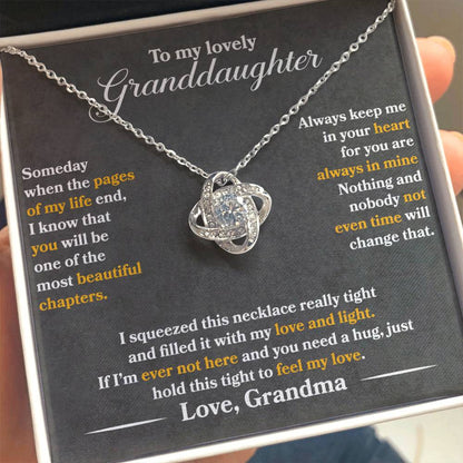 To My Lovely Granddaughter - Always Keep Me In Your Heart - Dark Grey - Love Knot Necklace - Message Box
