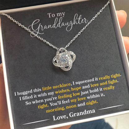 To My Granddaughter - Feel My Love - Dark Grey - Love Knot Necklace - Message Box