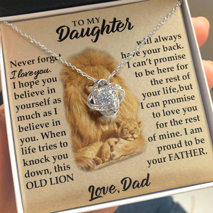 To My Daughter - I Am Proud To Be Your Father - Lions - Love Knot Necklace - Message Box
