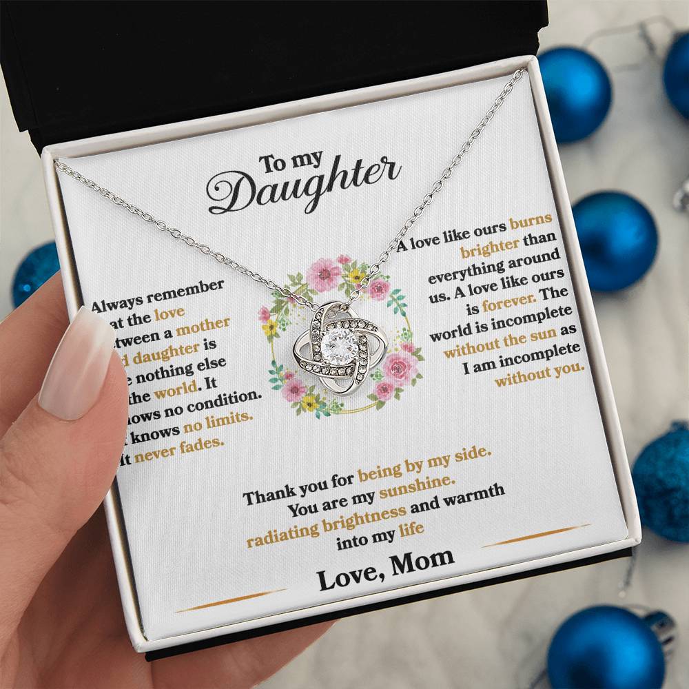 To My Daughter - I Am Incomplete Without You - Love Knot Necklace - Message Box