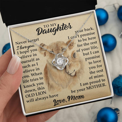 To My Daughter - I Am Proud To Be Your Mother - Lions - Love Knot Necklace - Message Box