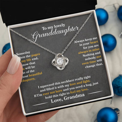 To My Lovely Granddaughter - Always Keep Me In Your Heart - Dark Grey - Love Knot Necklace - Message Box