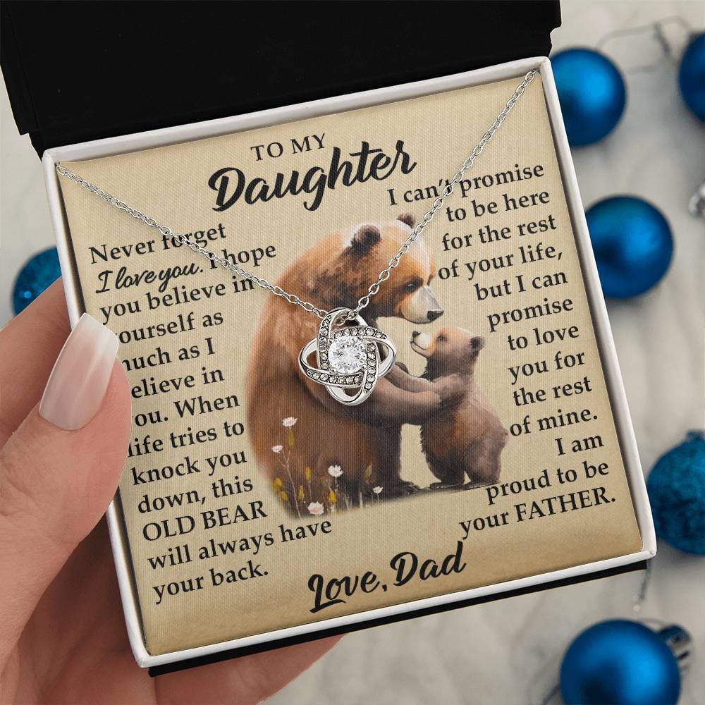 To My Daughter - I Am Proud To Be Your Father - Bears - Love Knot Necklace - Message Box
