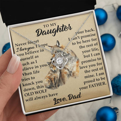 To My Daughter - I Am Proud To Be Your Father - Wolves - Love Knot Necklace - Message Box