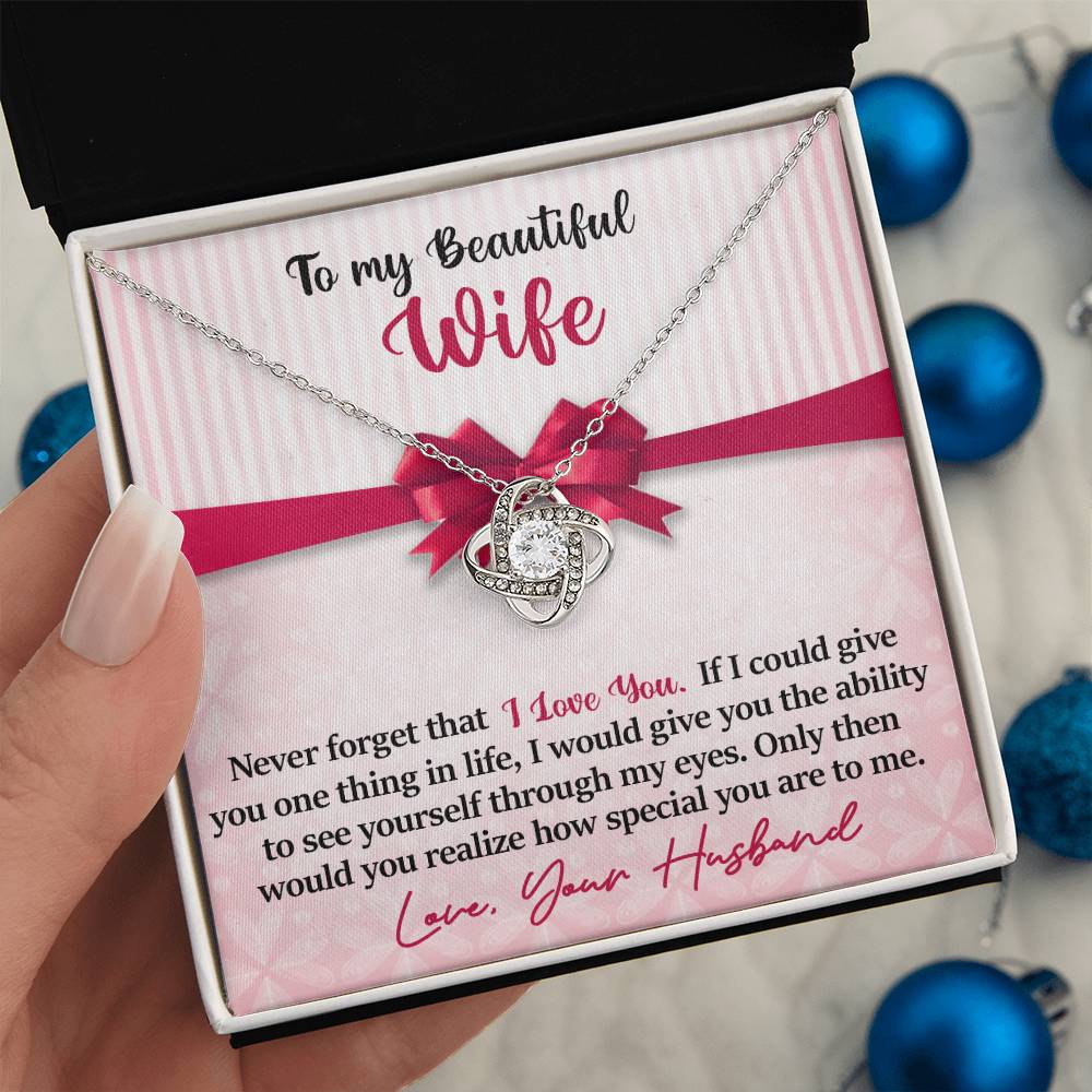 To My Beautiful Wife - I Love You - Pink Bow - Love Knot Necklace - PRICE INCLUDES FREE SHIPPING