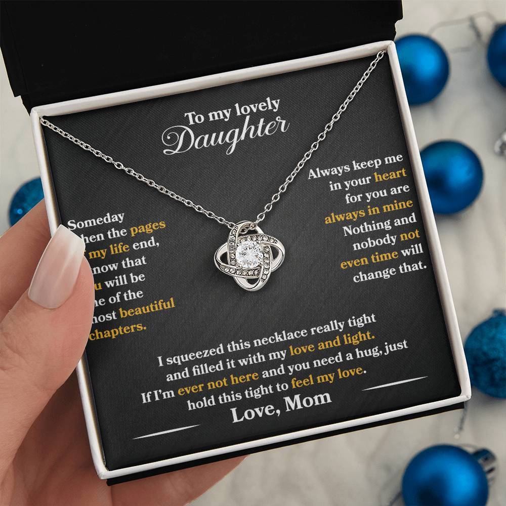 To My Lovely Daughter - Always Keep Me In Your Heart - Black - Love Knot Necklace - Message Box