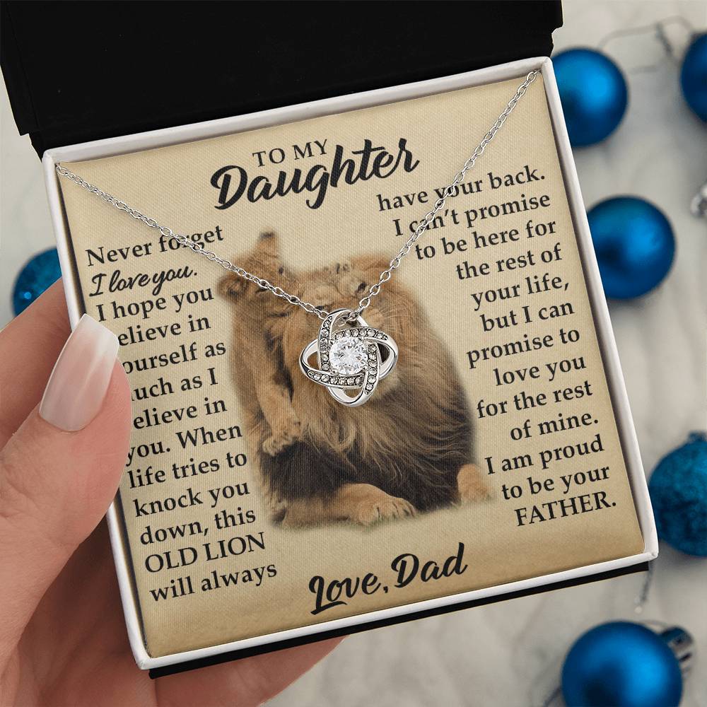 To My Daughter - I Am Proud To Be Your Father - Lions - Love Knot Necklace - Message Box
