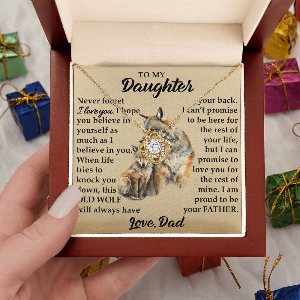To My Daughter - I Am Proud To Be Your Father - Wolves - Love Knot Necklace - Message Box