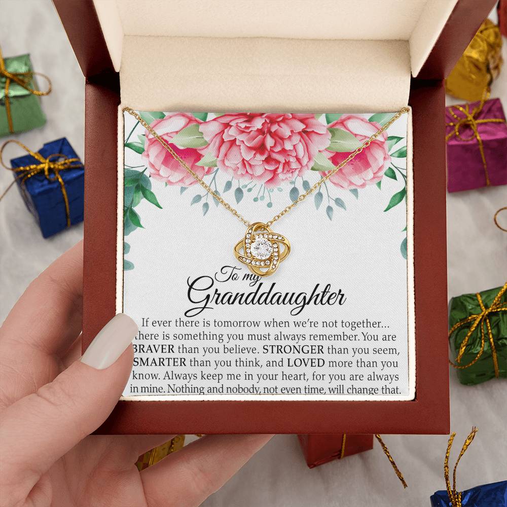 To My Lovely Daughter - You Are Braver Than You Believe - Flowers Pink - Love Knot Necklace - Message Box