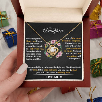 To My Daughter - Never Forget That I love You - Flowers Black - Love Knot Necklace - Message Box