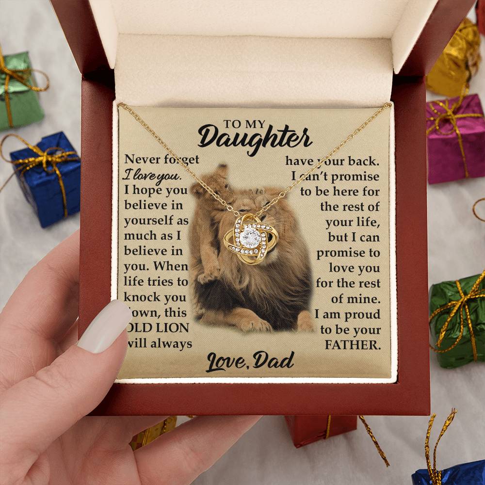 To My Daughter - I Am Proud To Be Your Father - Lions - Love Knot Necklace - Message Box
