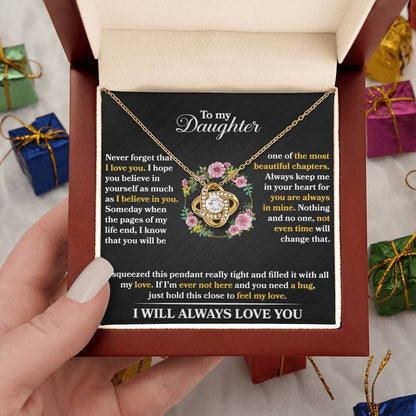 To My Daughter - Never Forget That I love You - Flowers Black - Love Knot Necklace - Message Box