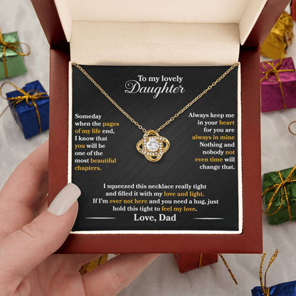 To My Lovely Daughter - Always Keep Me In Your Heart - Black - Love Knot Necklace - Message Box