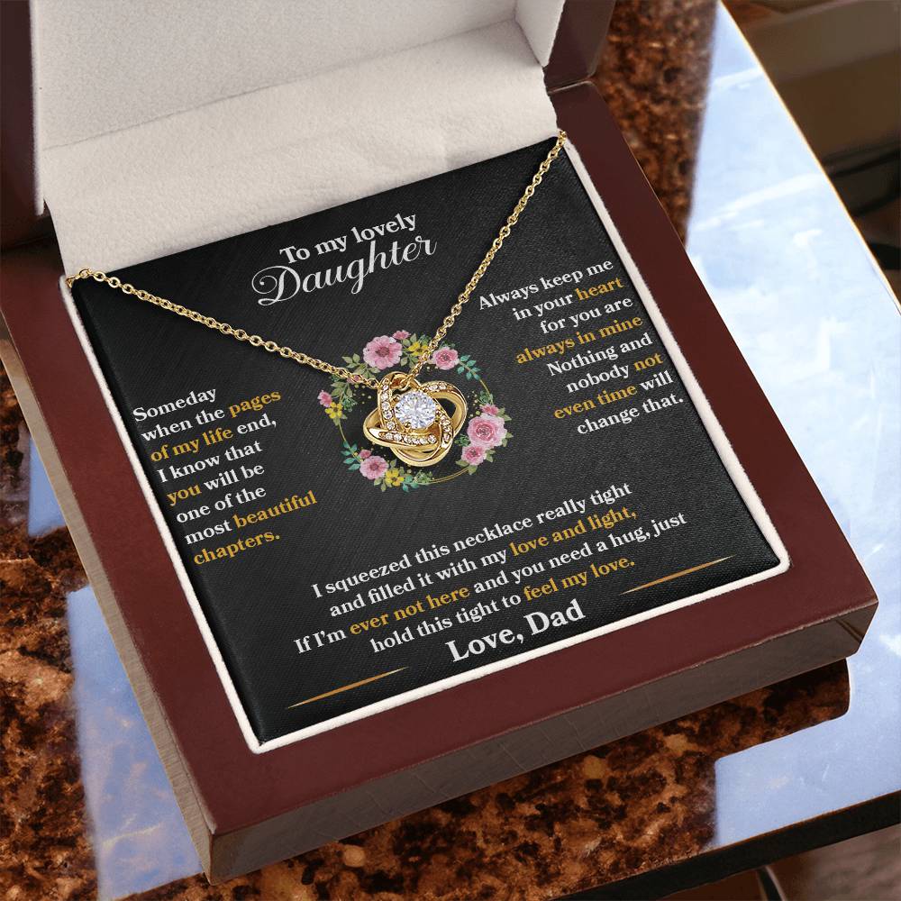 To My Daughter - Always Keep Me In Your Heart - Flowers Black - Love Knot Necklace - Message Box