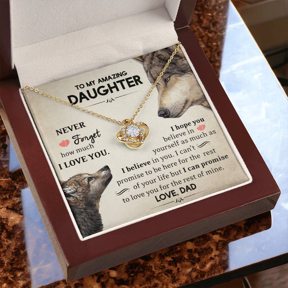 To My Amazing Daughter - I Love You - Wolves - Love Knot Necklace - Message Box