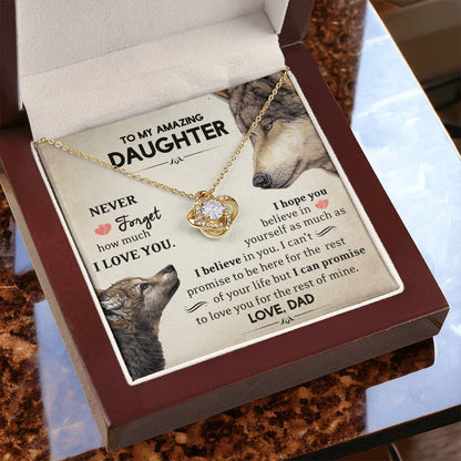To My Amazing Daughter - I Love You - Wolves - Love Knot Necklace - Message Box