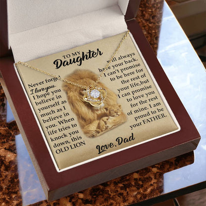 To My Daughter - I Am Proud To Be Your Father - Lions - Love Knot Necklace - Message Box