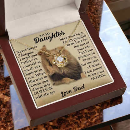To My Daughter - I Am Proud To Be Your Father - Lions - Love Knot Necklace - Message Box