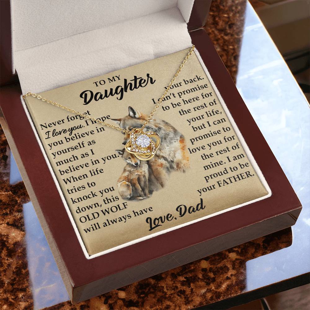 To My Daughter - I Am Proud To Be Your Father - Wolves - Love Knot Necklace - Message Box