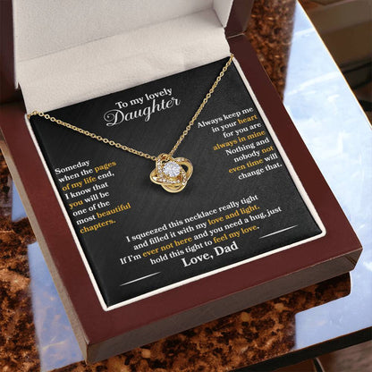 To My Lovely Daughter - Always Keep Me In Your Heart - Black - Love Knot Necklace - Message Box