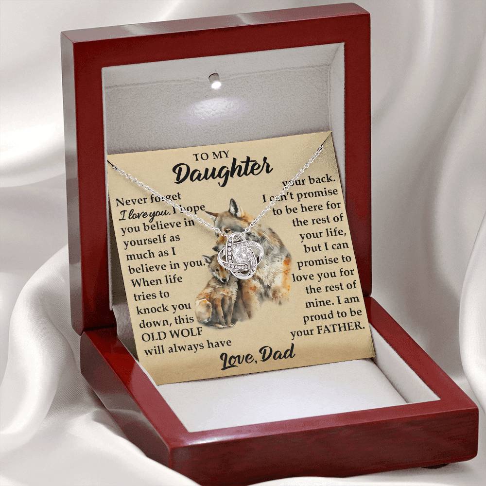 To My Daughter - I Am Proud To Be Your Father - Wolves - Love Knot Necklace - Message Box