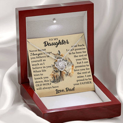 To My Daughter - I Am Proud To Be Your Father - Wolves - Love Knot Necklace - Message Box