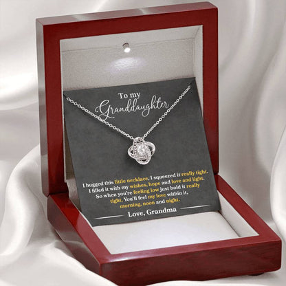 To My Granddaughter - Feel My Love - Dark Grey - Love Knot Necklace - Message Box