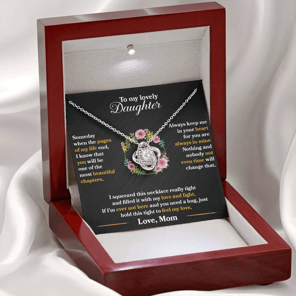 To My Daughter - Always Keep Me In Your Heart - Flowers Black - Love Knot Necklace - Message Box