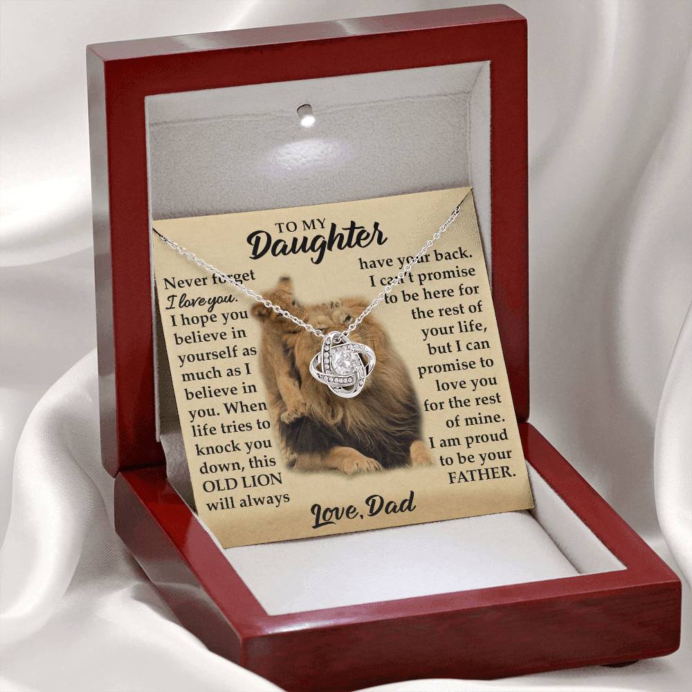 To My Daughter - I Am Proud To Be Your Father - Lions - Love Knot Necklace - Message Box