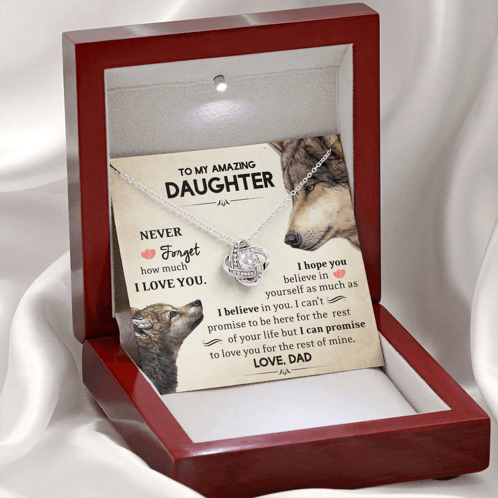 To My Amazing Daughter - I Love You - Wolves - Love Knot Necklace - Message Box