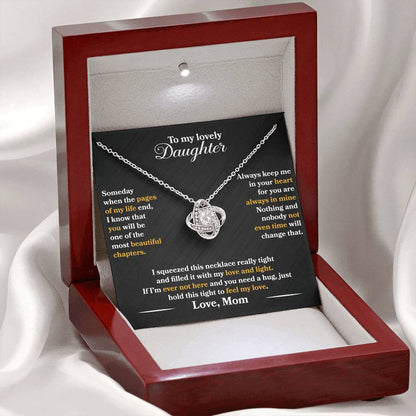 To My Lovely Daughter - Always Keep Me In Your Heart - Black - Love Knot Necklace - Message Box