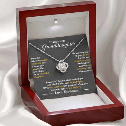 To My Lovely Granddaughter - Always Keep Me In Your Heart - Dark Grey - Love Knot Necklace - Message Box
