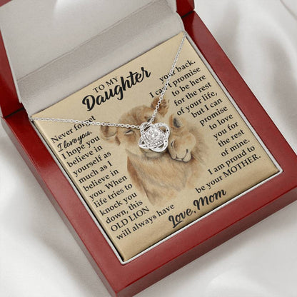 To My Daughter - I Am Proud To Be Your Mother - Lions - Love Knot Necklace - Message Box