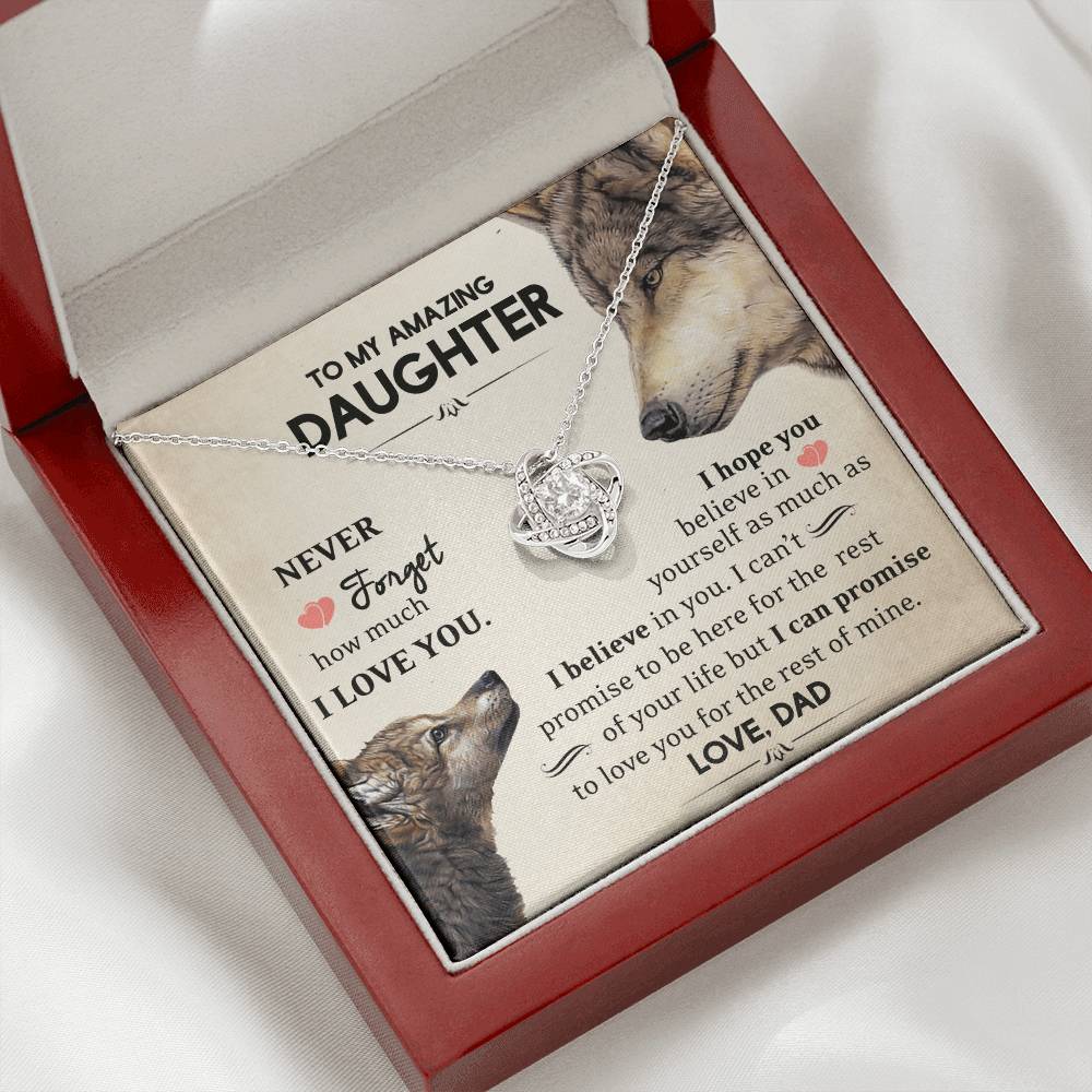 To My Amazing Daughter - I Love You - Wolves - Love Knot Necklace - Message Box