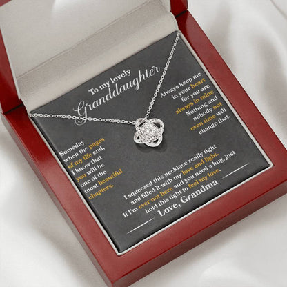 To My Lovely Granddaughter - Always Keep Me In Your Heart - Dark Grey - Love Knot Necklace - Message Box