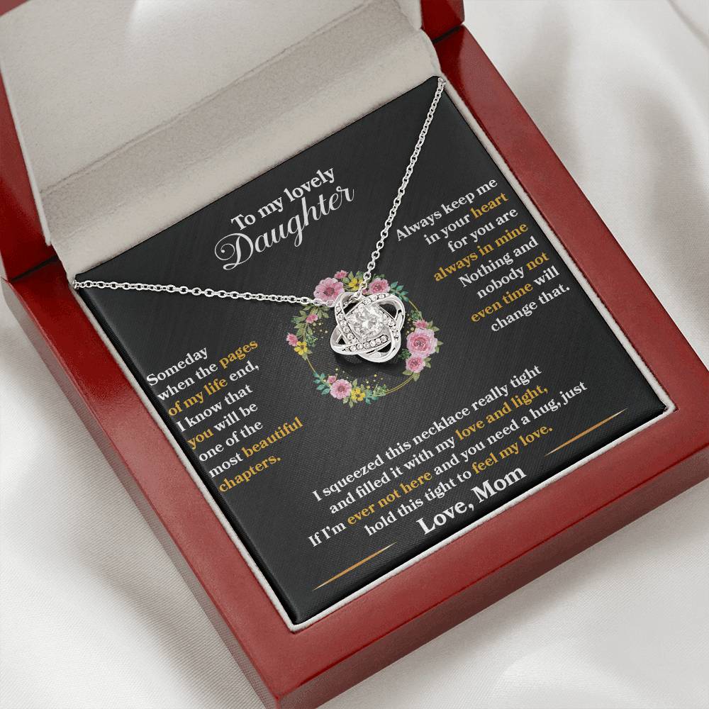 To My Daughter - Always Keep Me In Your Heart - Flowers Black - Love Knot Necklace - Message Box