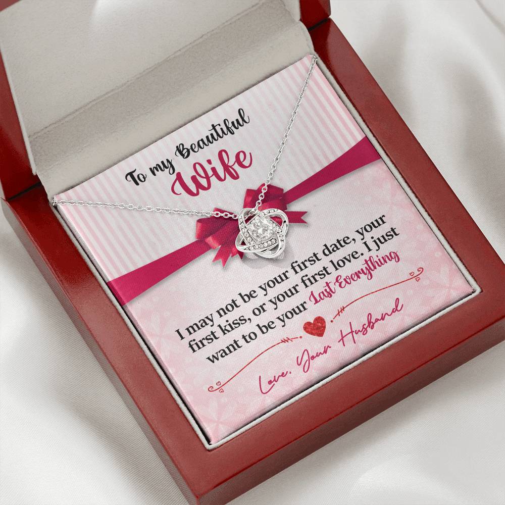 To My Beautiful Wife - Last Everything - Pink Bow - Love Knot Necklace - INCLUDES FREE SHIPPING