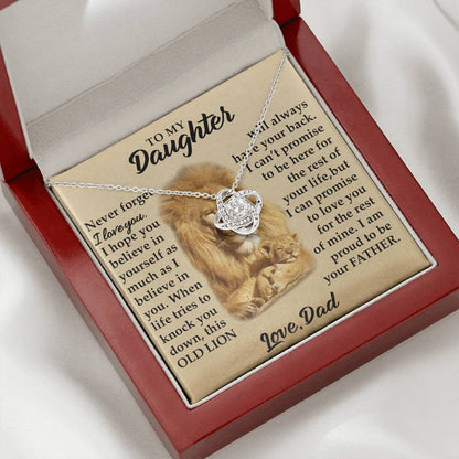 To My Daughter - I Am Proud To Be Your Father - Lions - Love Knot Necklace - Message Box