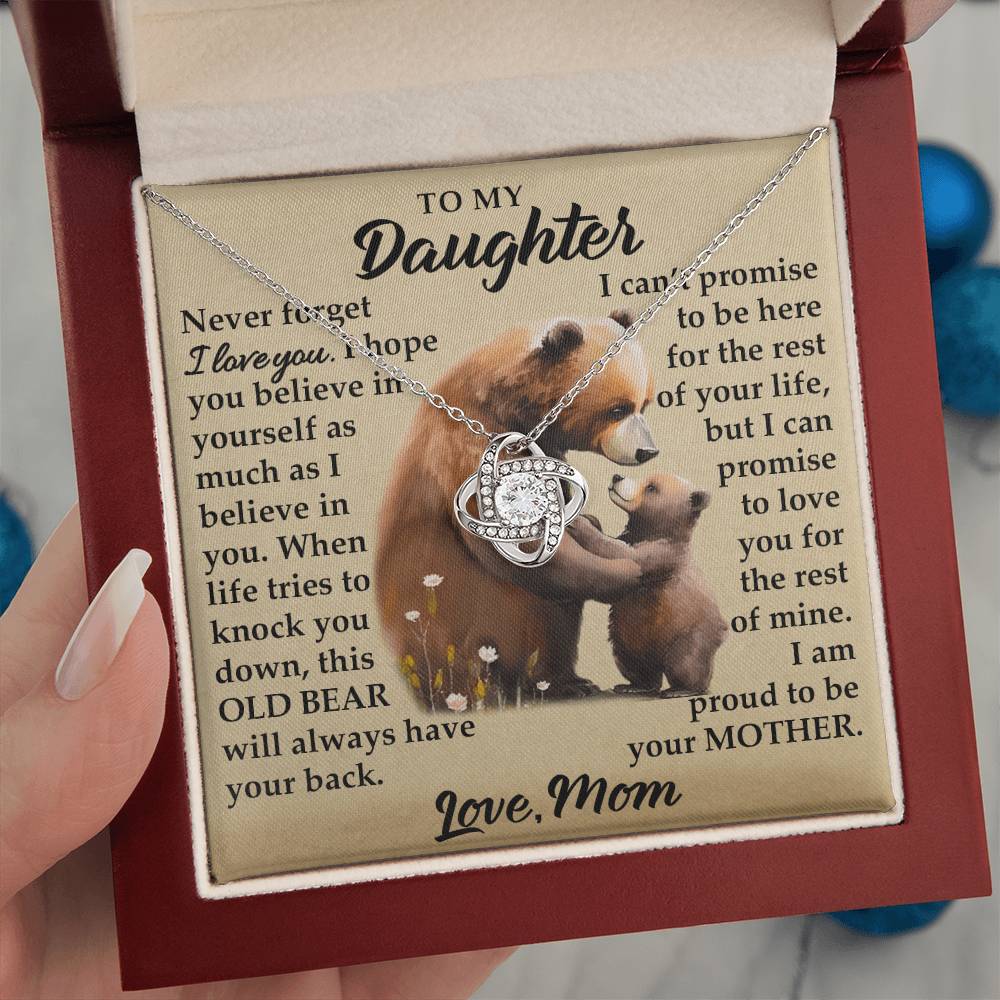 To My Daughter - I Am Proud To Be Your Mother - Bears - Love Knot Necklace - Message Box
