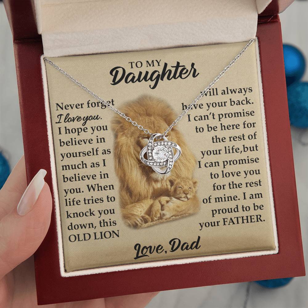 To My Daughter - I Am Proud To Be Your Father - Lions - Love Knot Necklace - Message Box